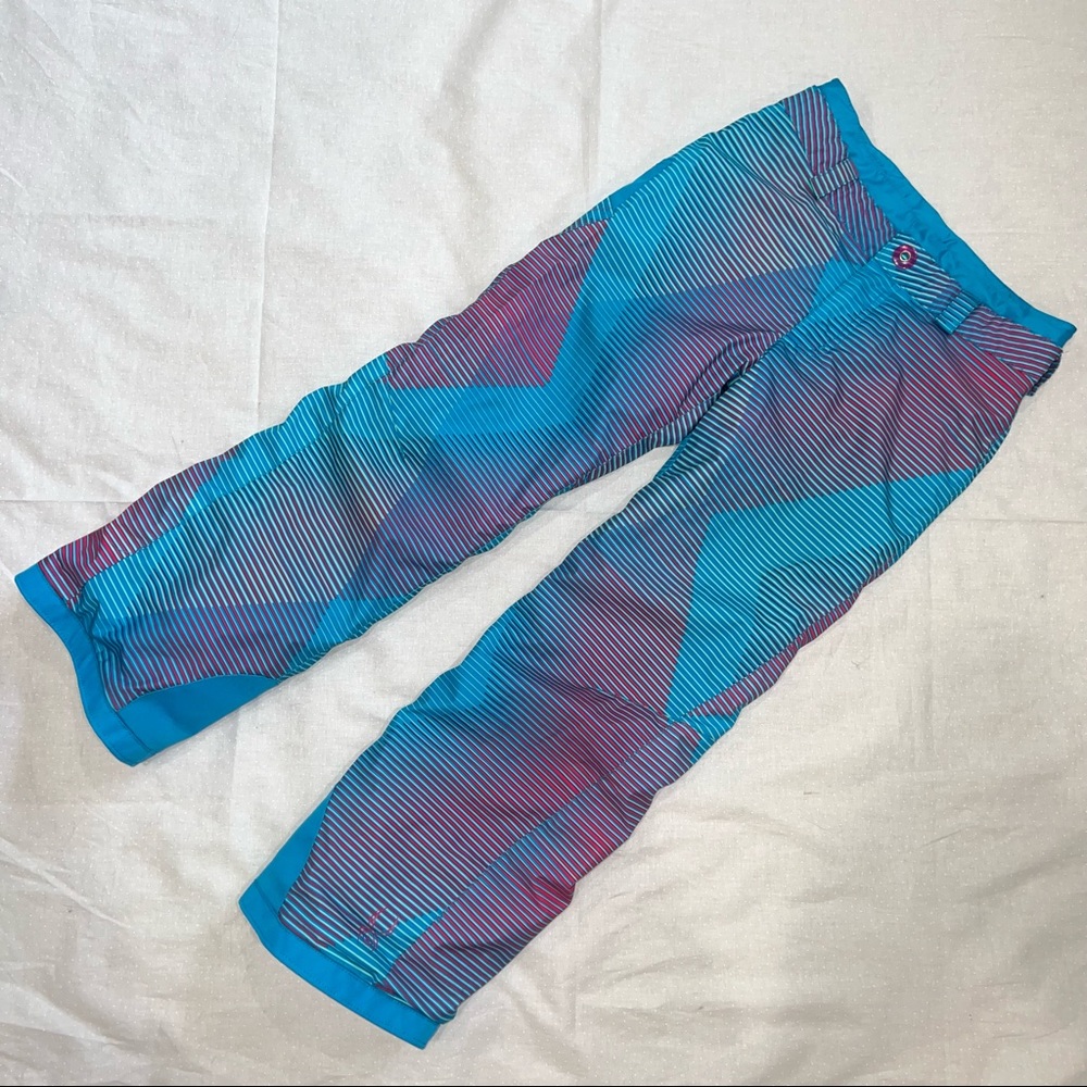 Girls Spyder snow pants. Blue and pink. Zippers work, multiple pockets, no tears